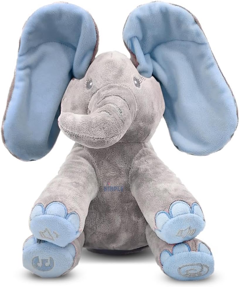 Dimple Kaia Peek-A-Boo Elephant, Interactive Singing Plush Toy - Blue Elephant