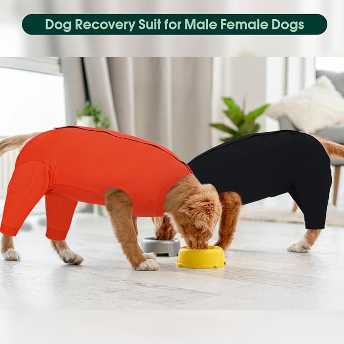 Kuoser Dog Recovery Suit for Rear Legs, Dog Surgical Suit with Pants Cover to Prevent Licking Wounds, Dog Onesie for Surgery Female Spay Male Neuter, Anti Licking Dog Recovery Leg Sleeve, Orange XL