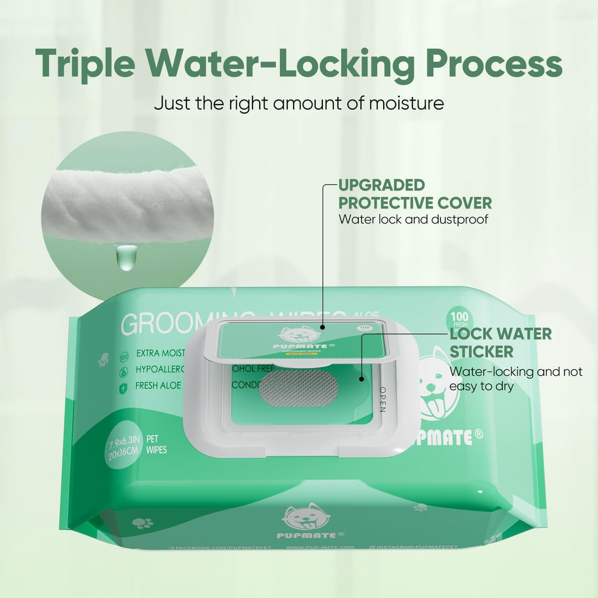 Pet Wipes for Dogs & Cats - Aloe Vera / 2 Packs with Lid-200 counts - image 3