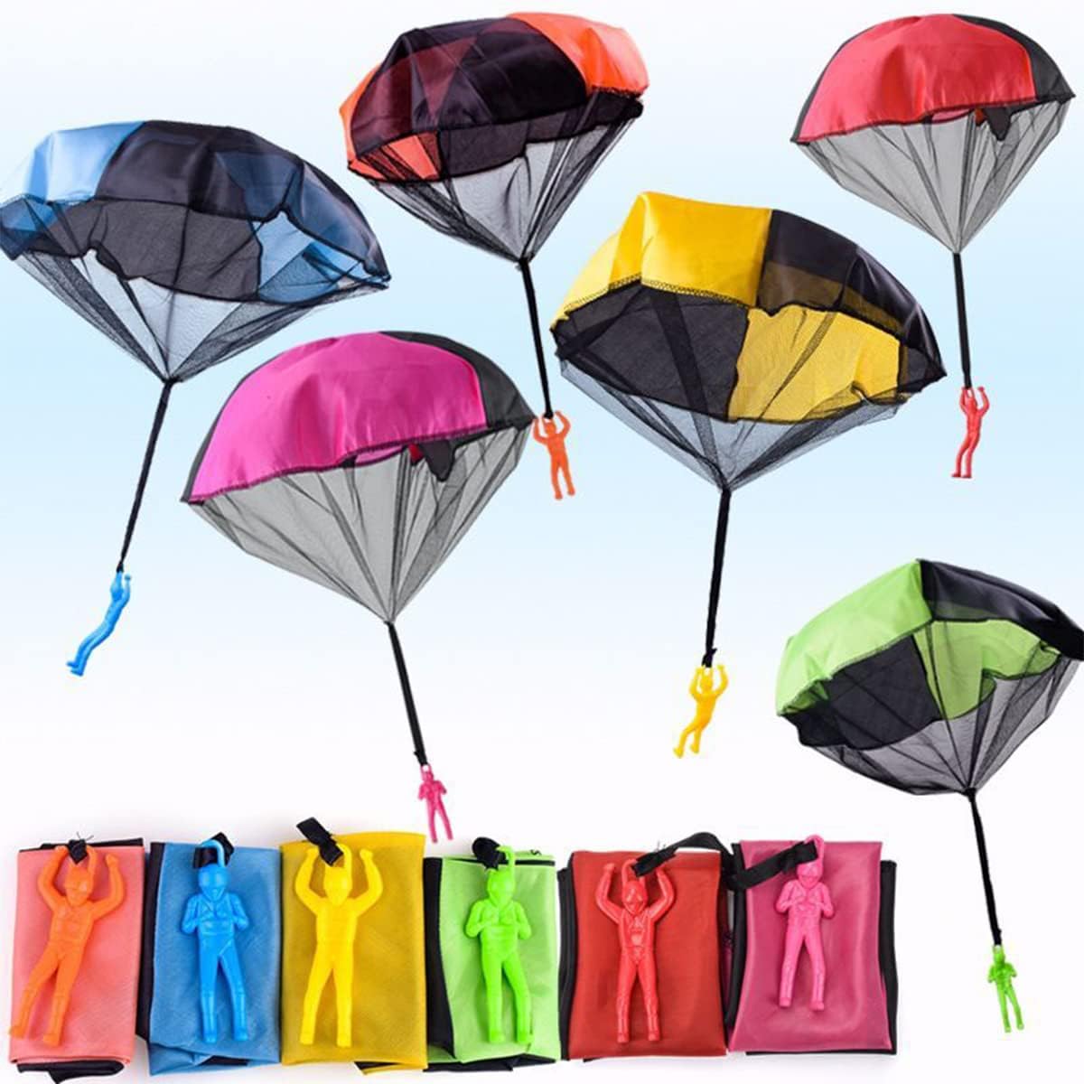 Pinkiwine 6 pack parachute throwing toys in six colors