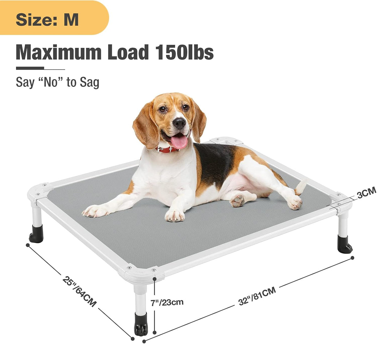 Veehoo Chew Proof Elevated Dog Bed, Cooling Raised Pet Cot - Gray / 32.0"L x 25.0"W x 7.0"Th - image 3