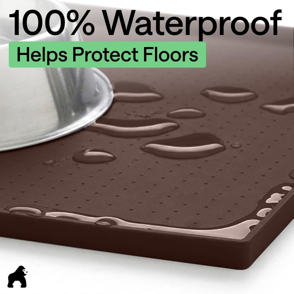 GORILLA GRIP Dog Food Mat, 100% Waterproof Silicone, 16x10 Beige – Essentials for Dogs - Brown / 26"l X 17"w - image 4