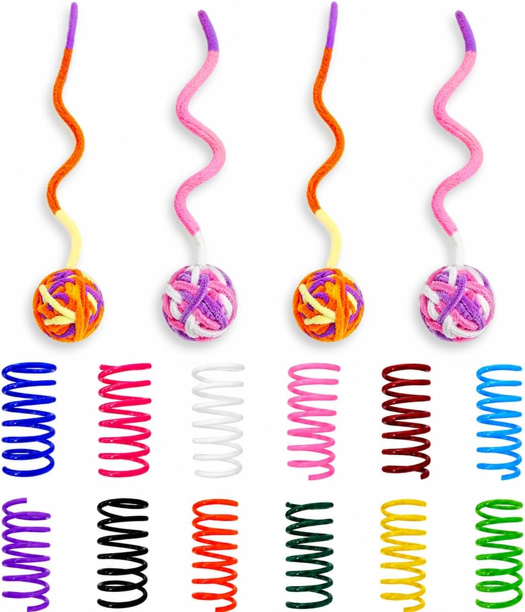 Cat Toys for Indoor Cats, 20 Packs Cat Toys Balls – Essentials for Cats - Plush Balls 16Pcs