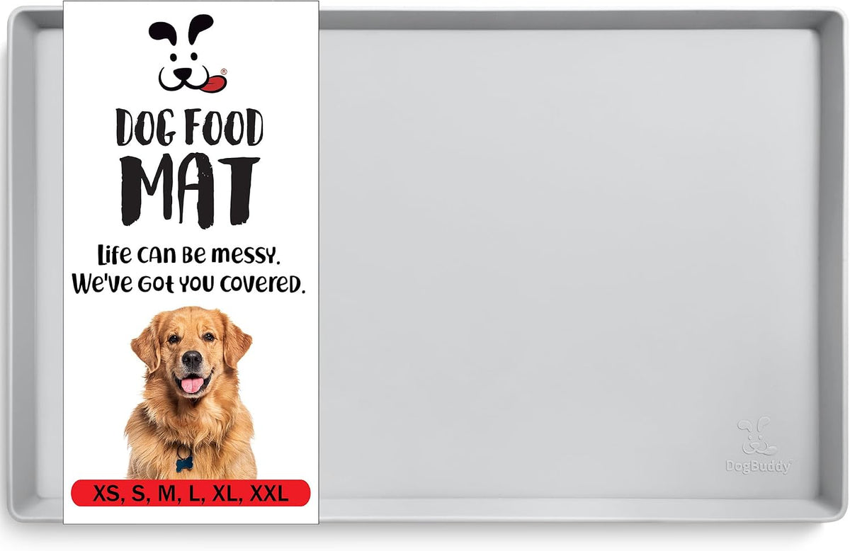 DogBuddy Dog Food Mat, Waterproof Silicone Pet Bowl Mats with Raised Edge – Essentials for Dogs - 28"L x 18"W / Mist