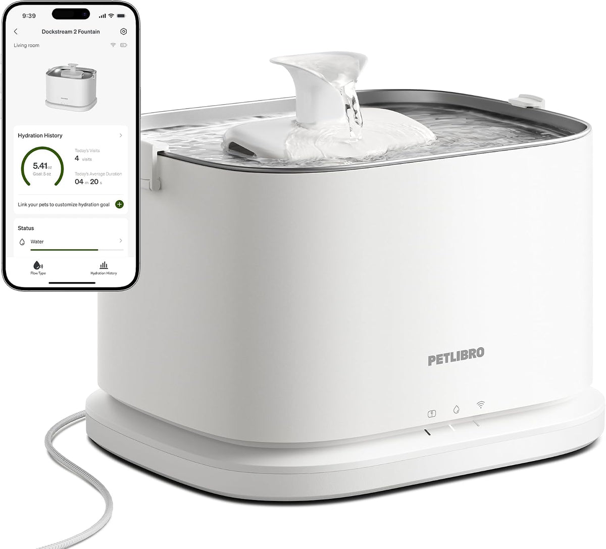 PETLIBRO Upgrade Cat Water Fountain Stainless Steel Tray - White / Fountain