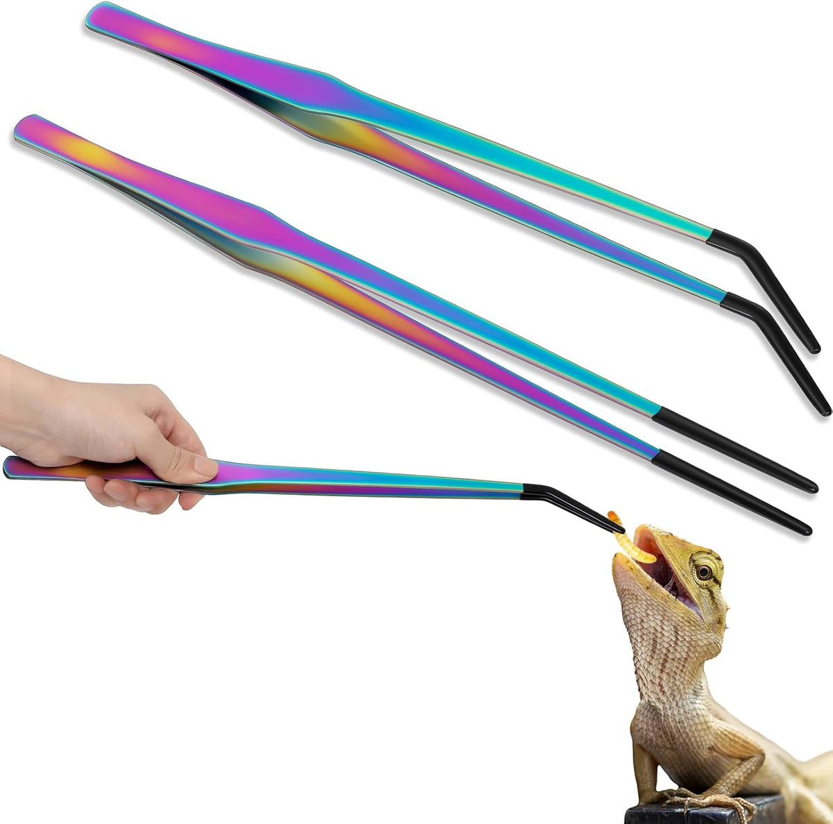 Lasnten 2 Pcs Reptile Feeding Tongs, Long - Colorful / 15 Inch