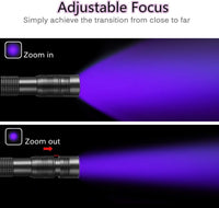 UV Flashlight 395nm Zoomable Black Light Lamp Ultraviolet Lights – Essentials for Dogs - 1 Pcs Uv Penlight + 1 Pcs Led Flashlight - image 2