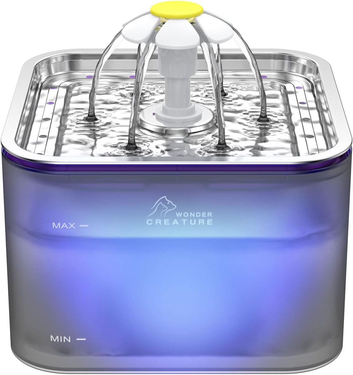 Wonder Creature Crystal Cat Water Fountain Stainless Steel Lid - Grey+1 Filter+1 Sponge