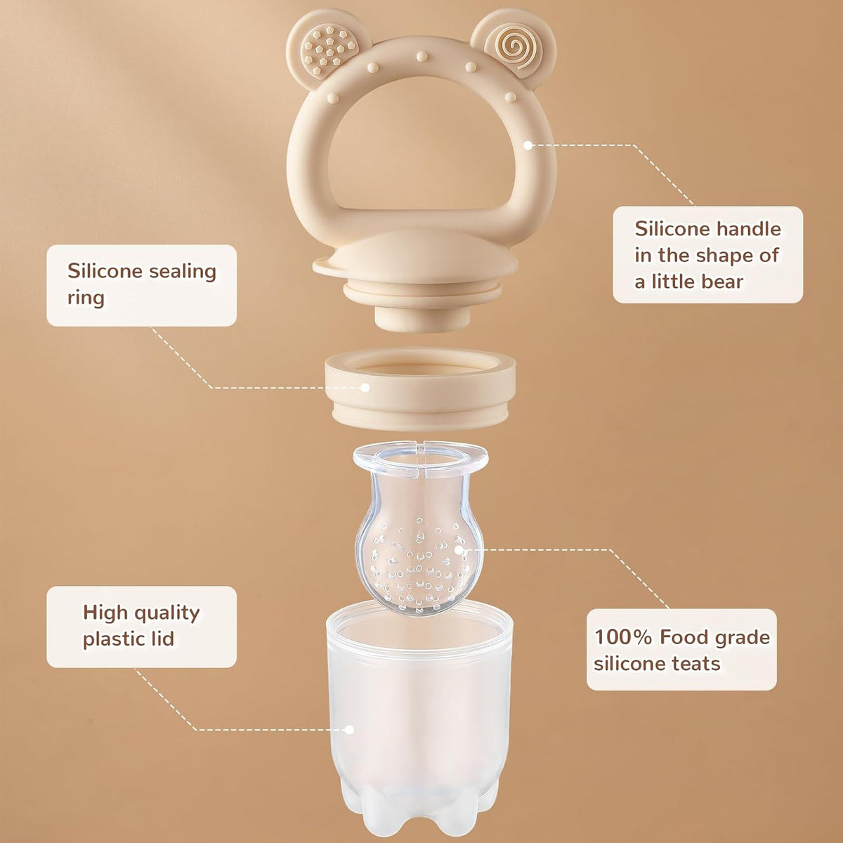 2 Pack Silicone Baby Fruit Feeder with Mini Freezer Tray - Brown - image 2