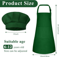 Kids Apron and Chef Hat Set Adjustable Child Art Aprons with 2 - I-dark Green / Large - image 2