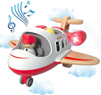 Wanborns kids airplane toy, wooden mini airliner with sound and light