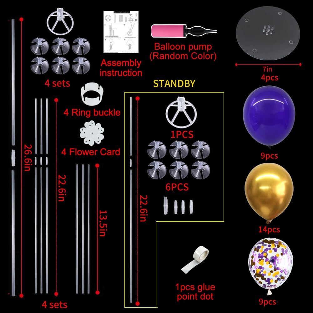 TONIFUL 4 Set Black Gold Balloon Stand Balloon Centerpieces for Table – Fun for Kids & Family - Purple Gold / 4 Set Balloon Stand - image 2