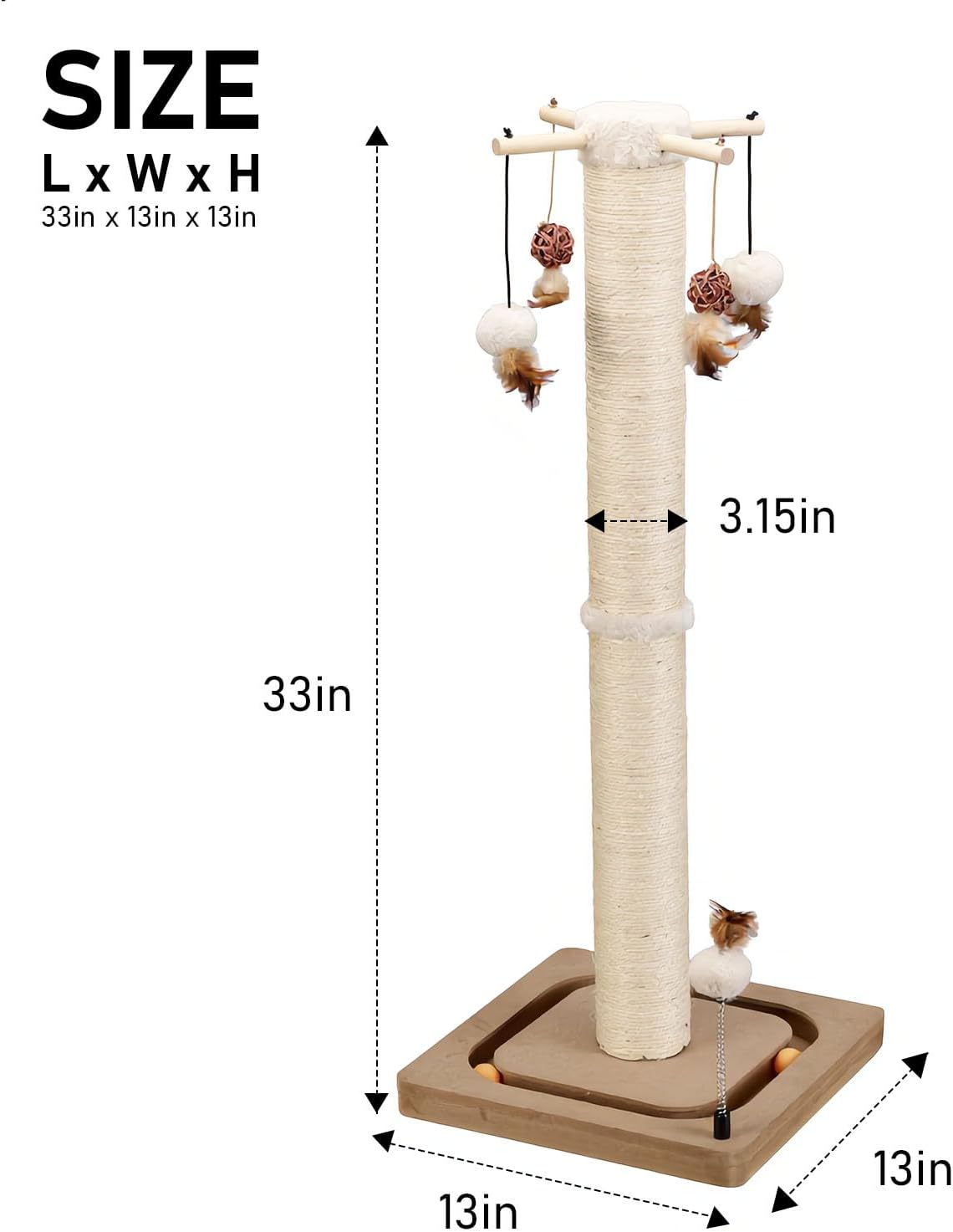 PEEKAB Cat Scratching Post Sisal Scratch Posts for Indoor Kittens - 33 inches Single Orbit - image 2