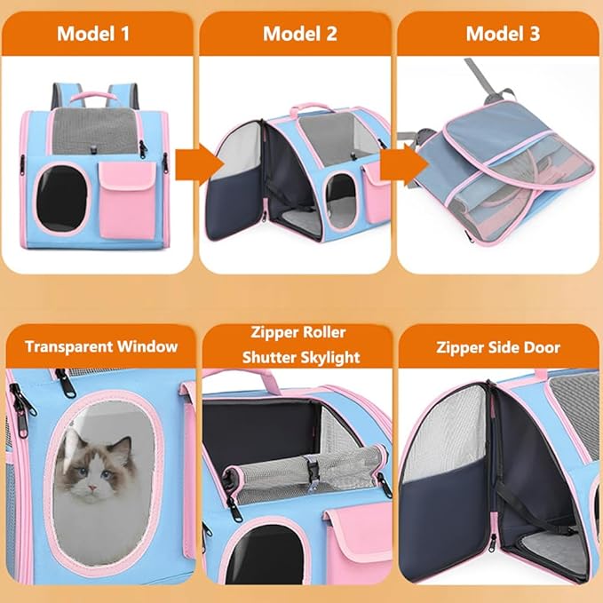 Cat Dog Carrier Backpacks,Pet Backpack Carrier, Bubble Backpack Pet Carriers with Breathable Mesh for Cats Small Dogs Puppies Animals for Travel, Hiking, Camping or Outdoor Use (Blue)