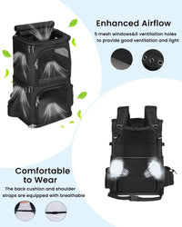 HOVONO Double-Compartment Cat Backpack Carrier for Mulit-Cat Families – Essentials for Dogs - 14.6"L x 11.2"W x 21.6"H / Black - image 3