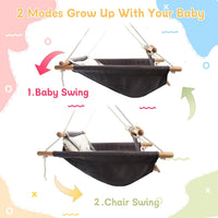 Tislly indoor outdoor baby swing in grey cotton with beech wood frame and 5-point belt - view 8