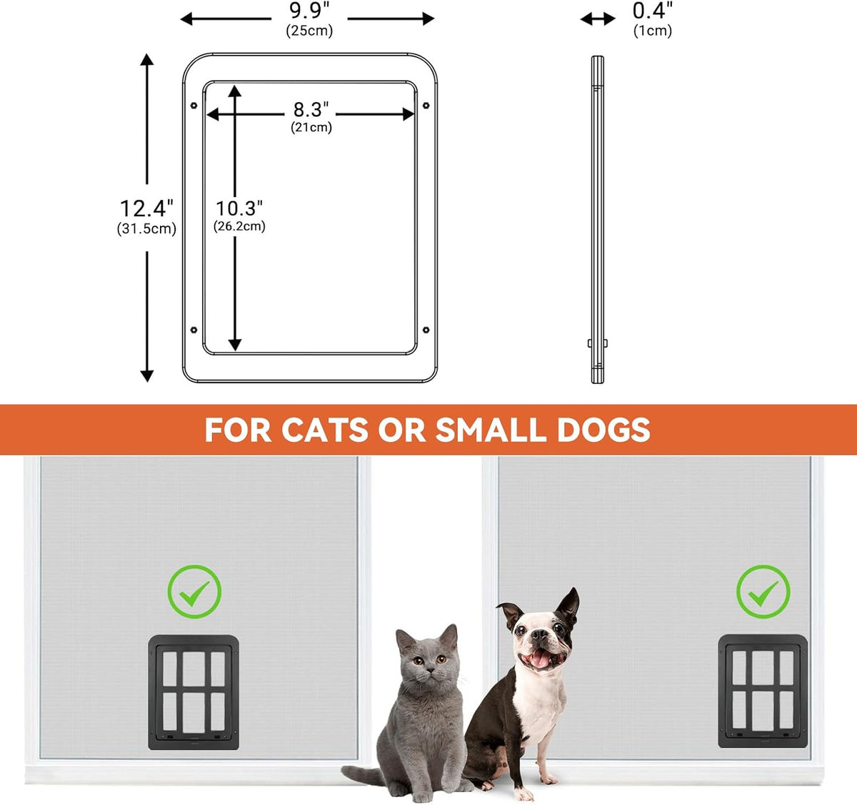 Dog Door for Screen Door, Cat Door Screen Small Dog Door Insert for Sliding Door Easy Install - 8.3" x 10.3" Black Small - image 2