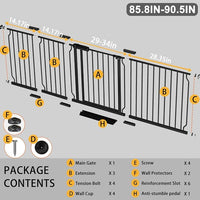 Fairy Baby Extra Wide Baby Gate 85.8-90.5 Inch Wide, Walk Through Pressure Mounted No Drill, Long and Large Tension Gate for Pet and Kids