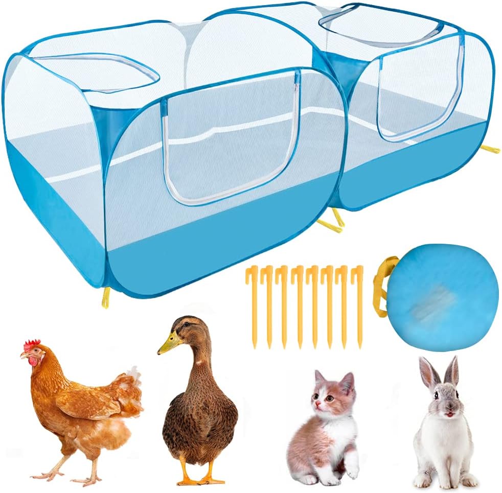 Lukovee Small Animals Playpen, Foldable, Detachable Bottom - Blue - with Escape-proof Bottom