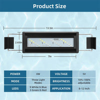 DaToo LED Aquarium Light Full Spectrum Fish Tank Light with Dimmer - 8~12 Inch - image 2