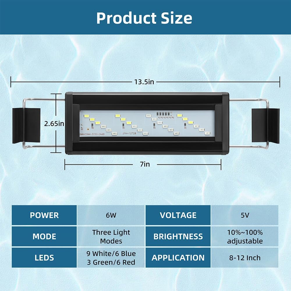 DaToo LED Aquarium Light Full Spectrum Fish Tank Light with Dimmer - 8~12 Inch - image 2