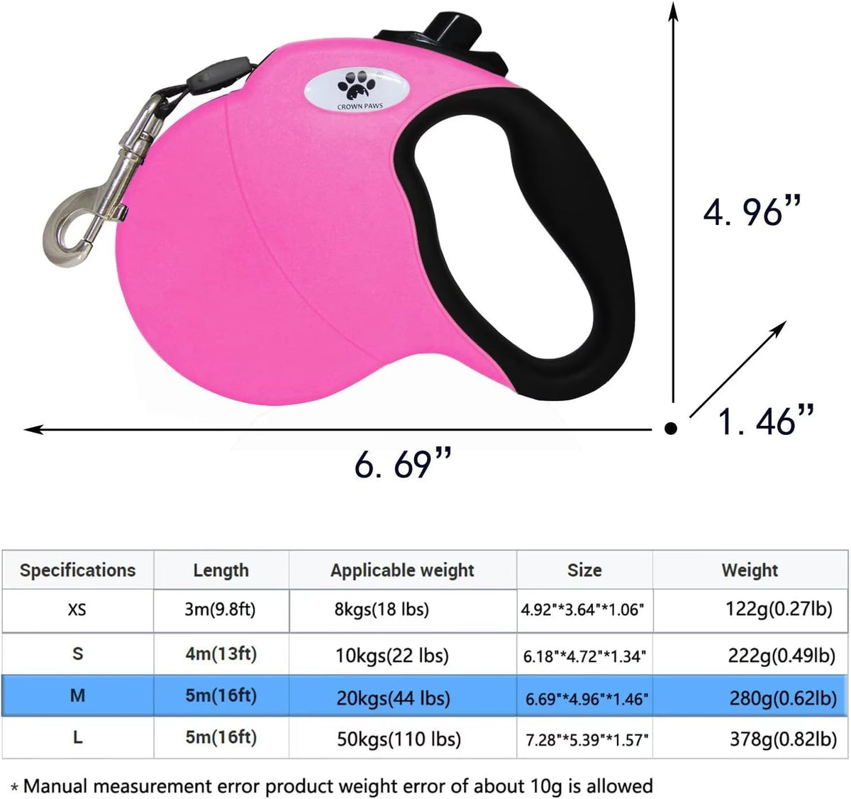 16ft Retractable Dog Leash for Large Breed Dogs up to 110 lbs - Medium / Pink - image 2