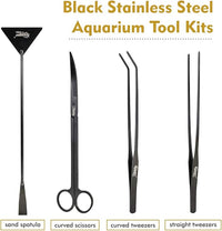 hygger Long Stainless Steel Premium Aquarium Tools, 4 PCS Aquatic Plant Tweezers Scissors Spatula Kits Comes with 1 Cleaning Cloth, for Fish Tank Starters