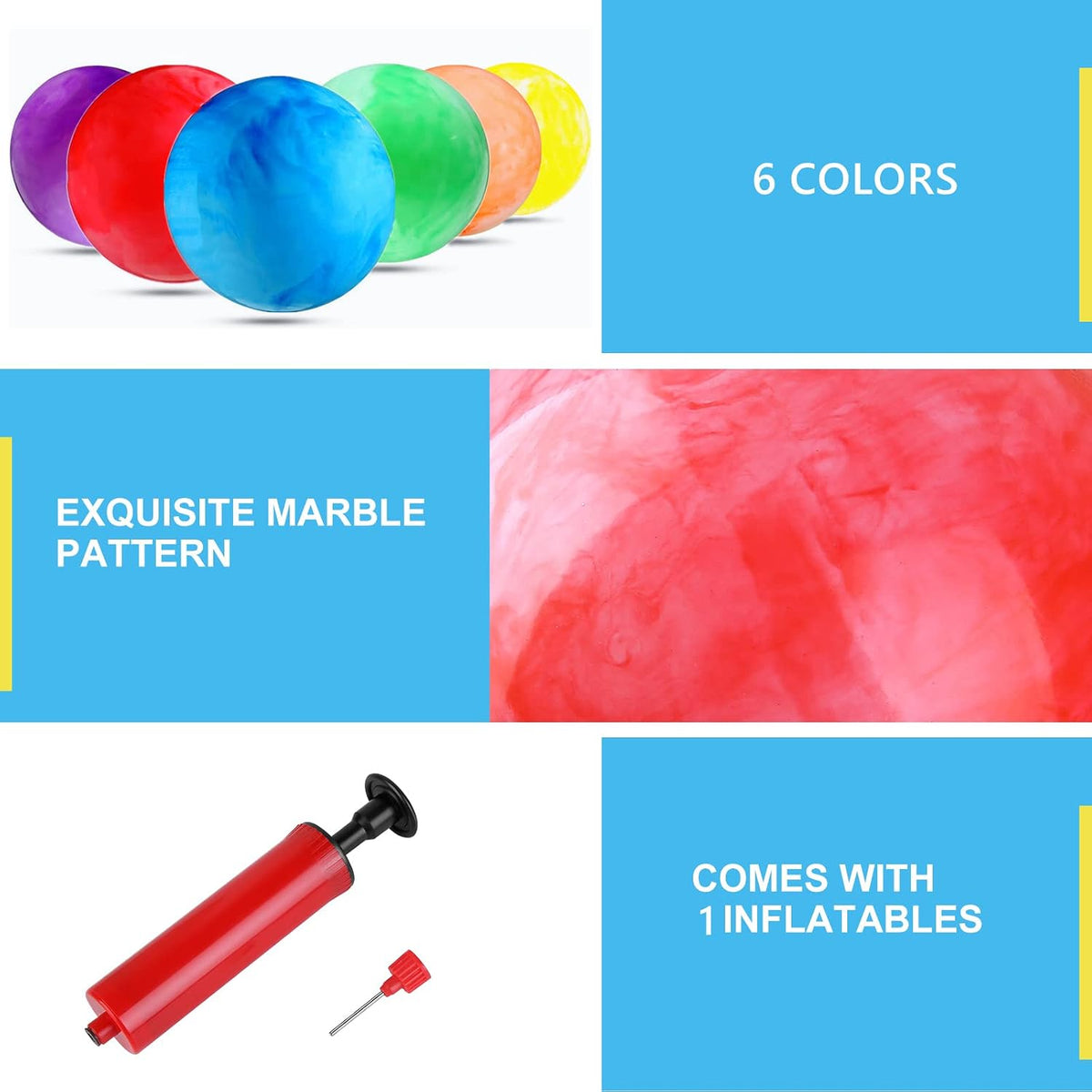GCQJOQ 9 inch marbleized playground balls in six colors with a pump - view 11