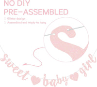BEISHIDA Pre-Strung Glitter Champagne Girl Baby Banner Baby Shower - Light Pink - image 2