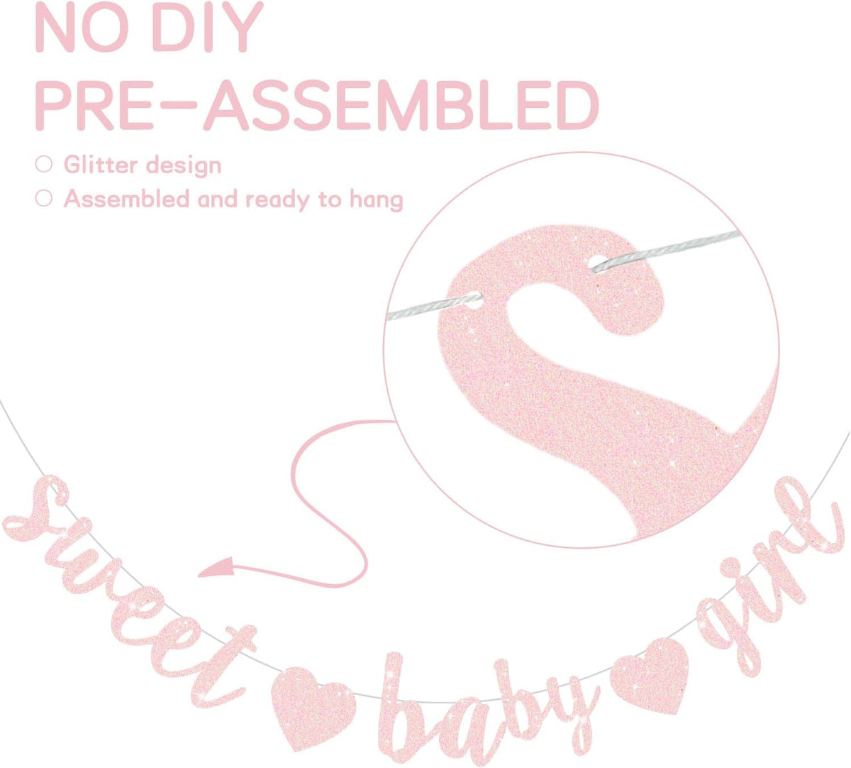 BEISHIDA Pre-Strung Glitter Champagne Girl Baby Banner Baby Shower - Light Pink - image 2