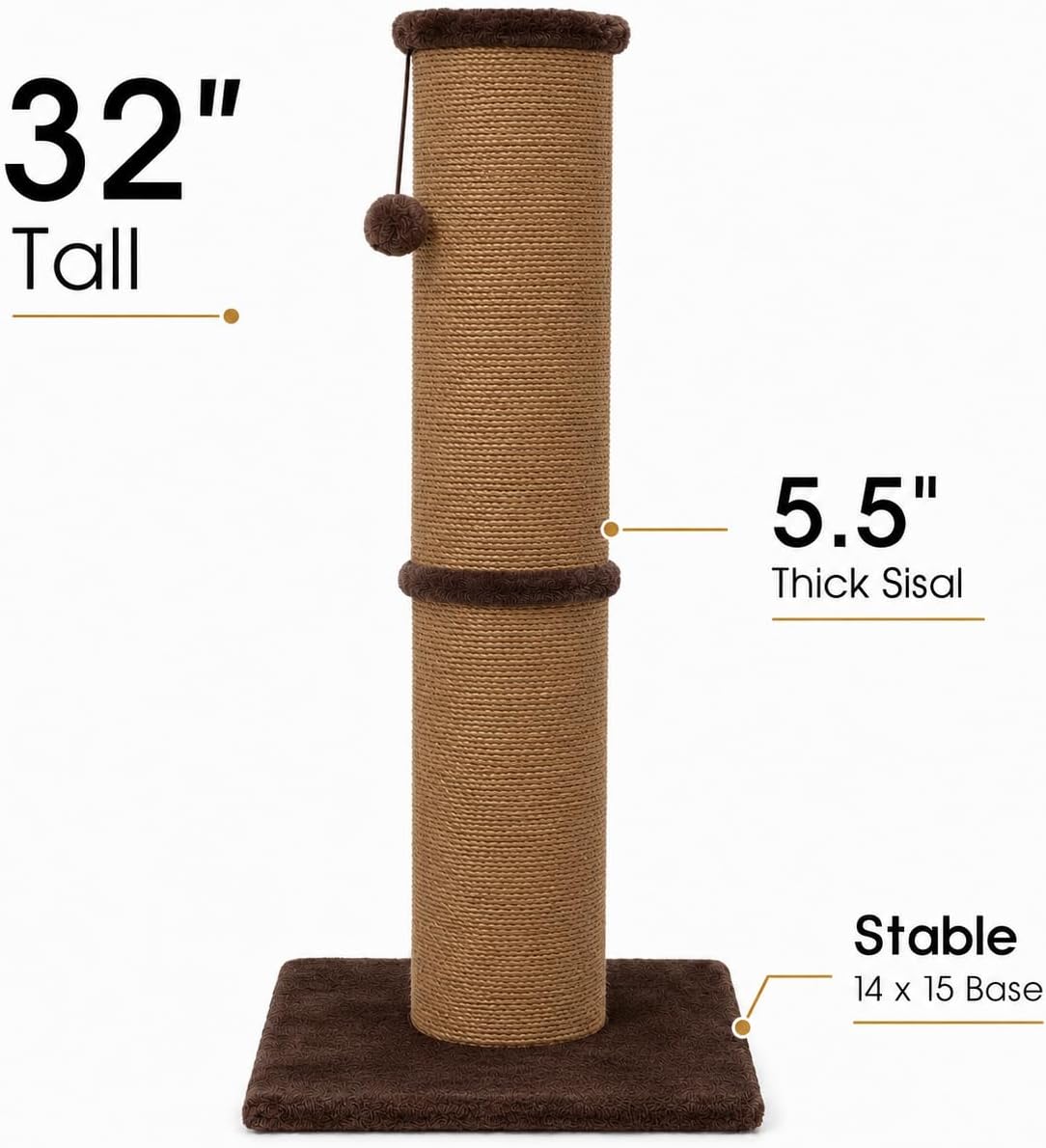 PAWSCRAT 32-Inch Tall Cat Scratching Post, Sisal - X-Large / Chocolate Brown - image 2