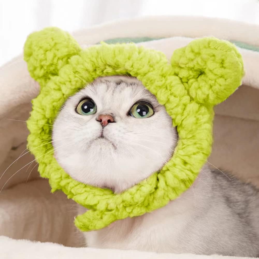 JOICEE Cute Cat Costume Warm Bear Hat Adjustable Small Pet Headwear - Avocado color - image 4