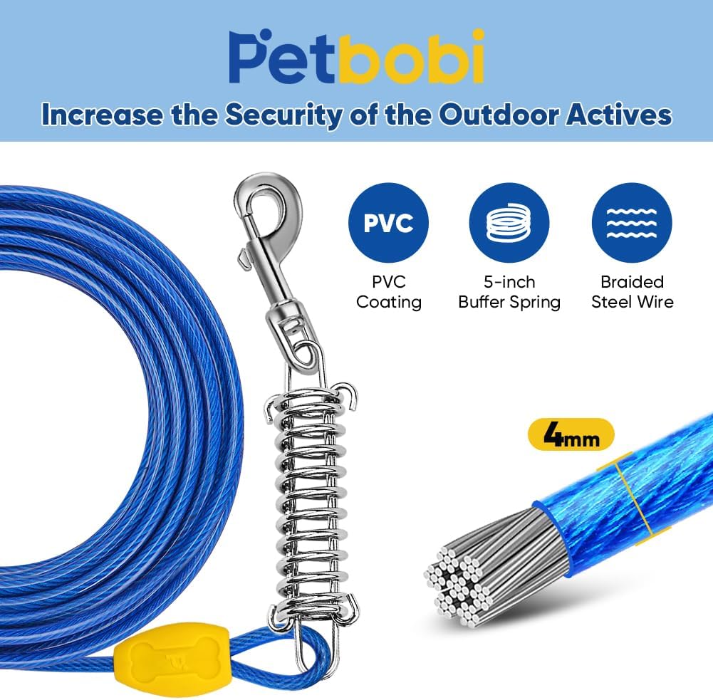 Petbobi Dog Tie Out Cable and Stake - 50 ft (120 lbs) / Blue - image 2