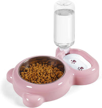 Cat food and water bowl set with 17 oz water dispenser and stainless-steel bowl