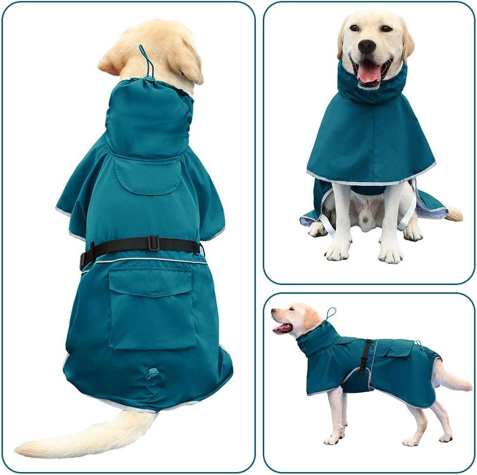 Dog Raincoat Waterproof Adjustable Rain Jacket Small Dogs Green - Blue / 6XL-Fit for 91-110 pounds - image 4
