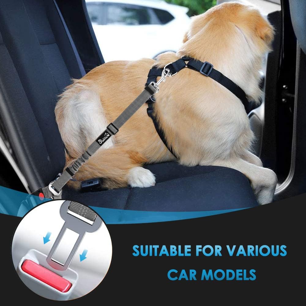 SlowTon Dog Seat Belt for Car - D.Grey / Medium/Large (Headrest + Clip) - image 3