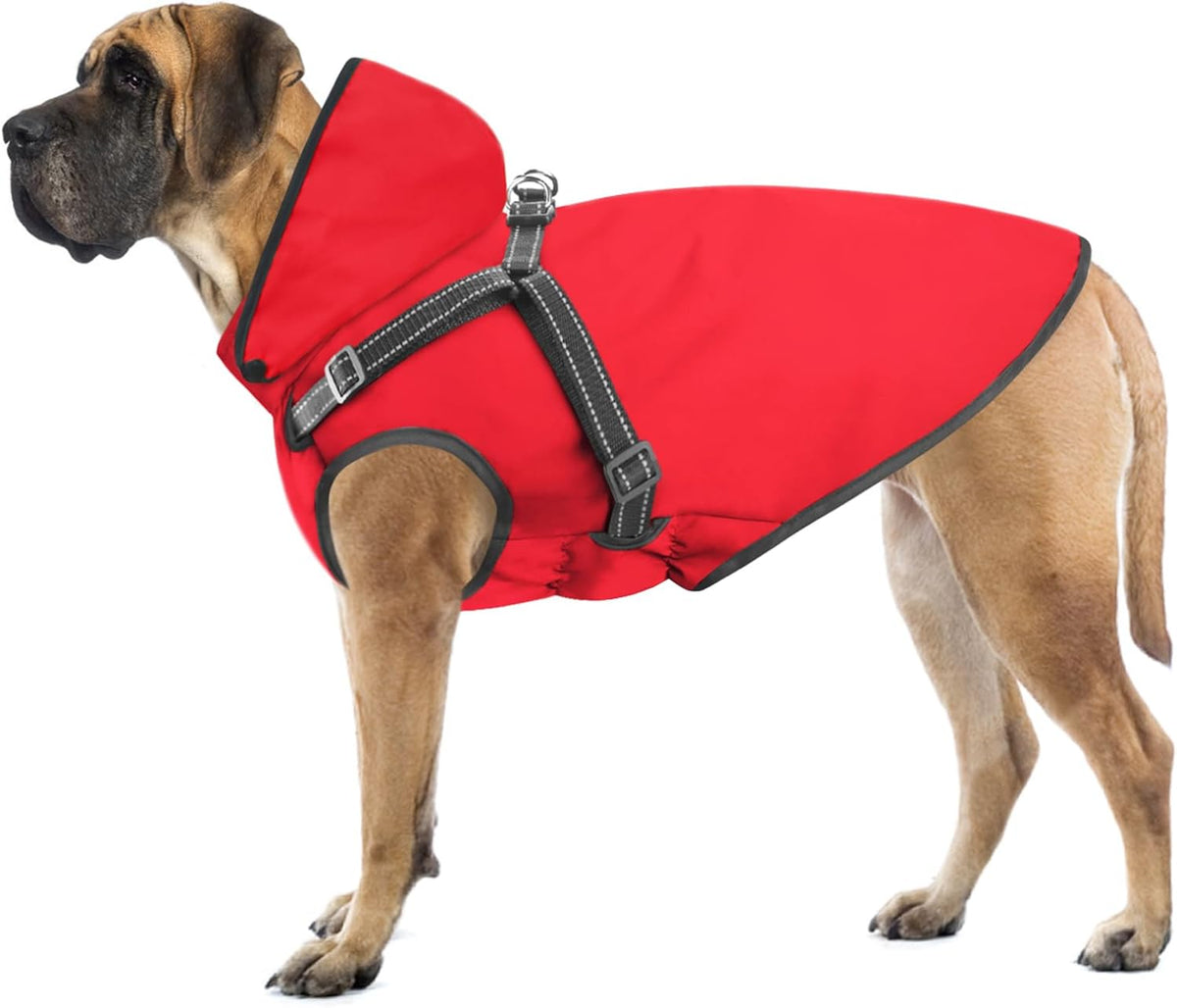 Dog Raincoat Waterproof Dog Hoodie Reflective Dog Raincoat Hooded - S / Red