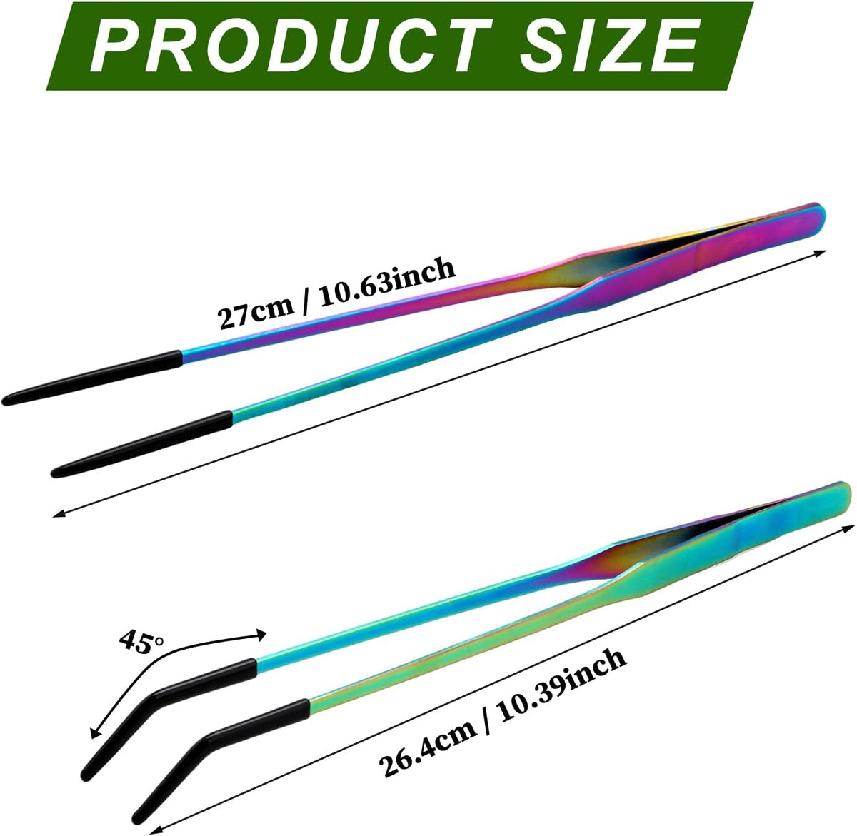 OLIISS Iridescent Reptile Feeding Tongs with Rubber Tips, 10.6" - 10.6 Inch - image 2