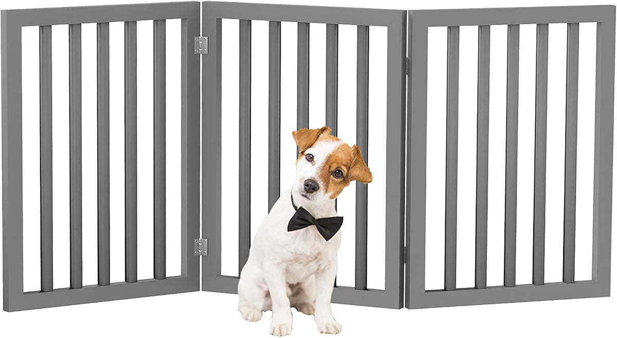 Pet Gate, 4-Panel Indoor Foldable Dog Fence for Stairs, Hallways - Gray / 3 Panel