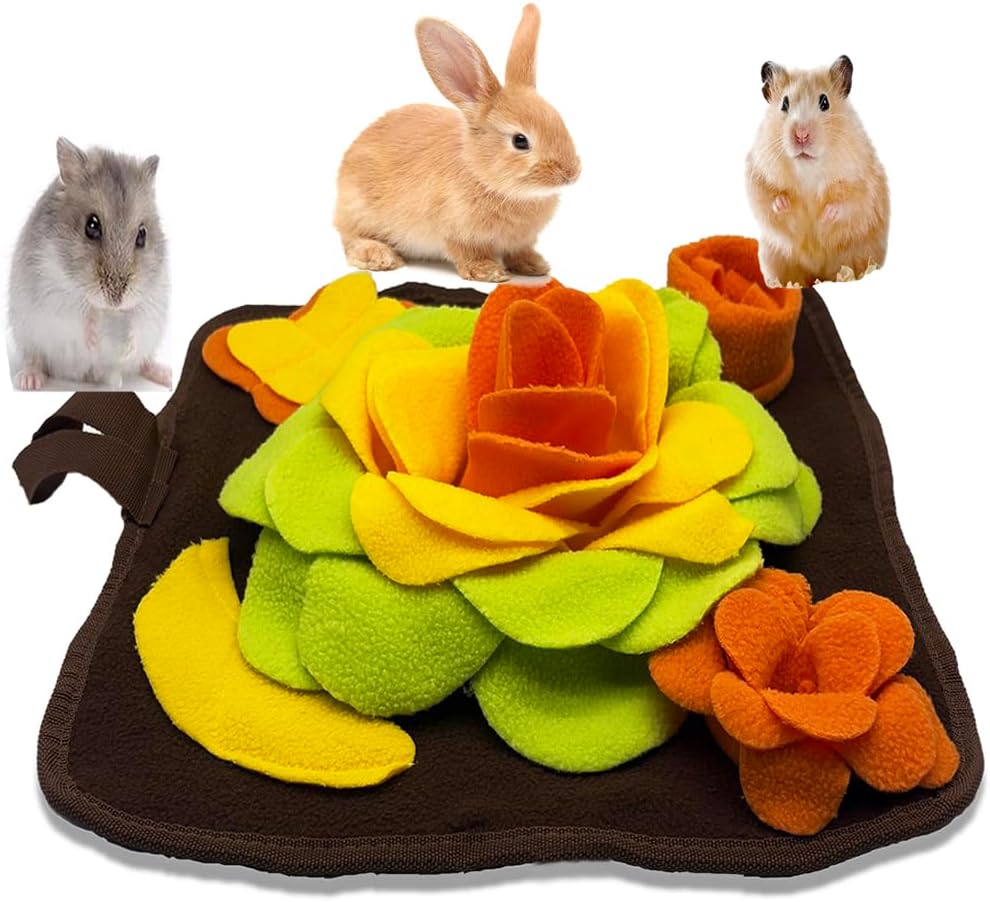 Rabbit Foraging Mat Snuffle Mat for Small Animals Bunny Puzzle Toys - Orange