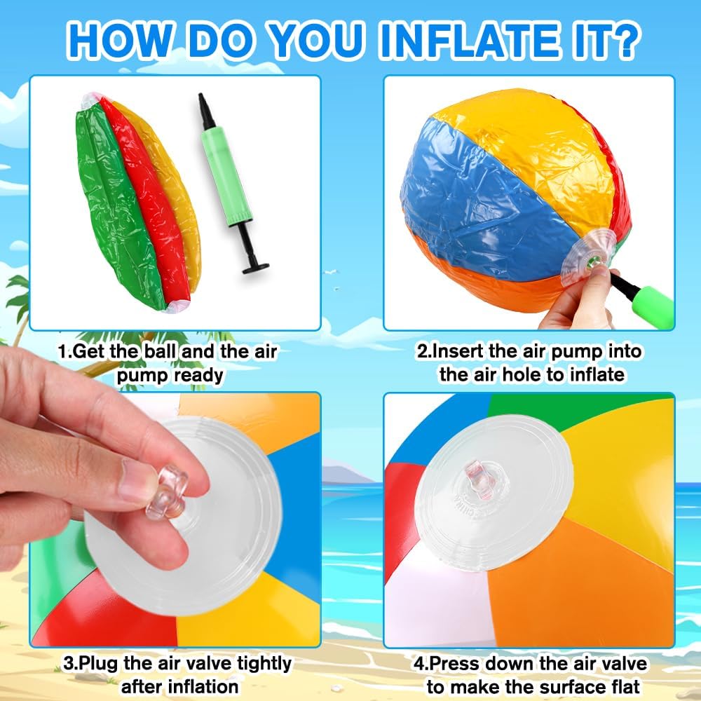 Vellibring 24 Pack 12" Summer Inflatable Beach Balls Bulk for Kids – Fun for Kids & Family - Rainbow - Pack of 24 - image 4