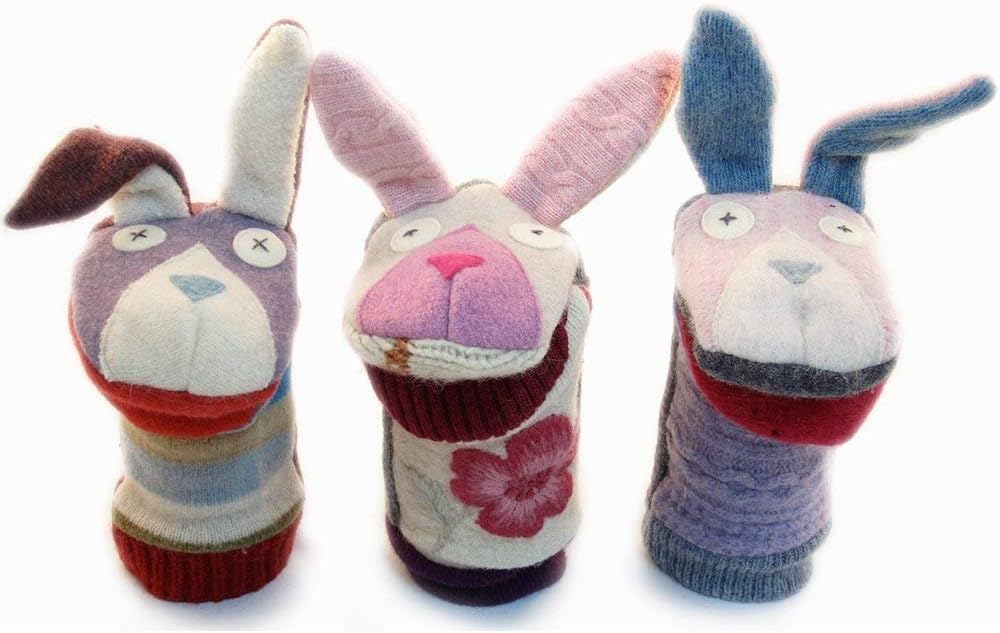 Cate and Levi reclaimed wool hand puppet, handmade dog in mixed colors, 12 inches - view 20
