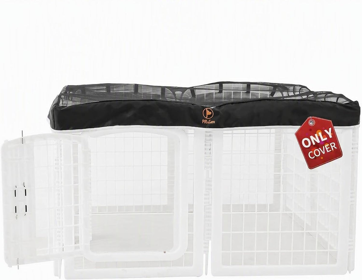 PJYuCien Playpen Top Cover for 36'' Width 4 Panel Pen, Black Paw – Essentials for Dogs - Fits Plastic 8 Panels Playpen / Cover, 48"Width, Black ( Adhesive Tape Connections )
