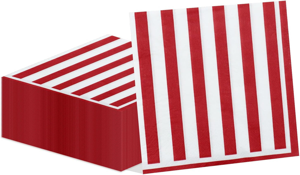 PIXHOTUL 100 pack red and white striped carnival paper napkins - view 10