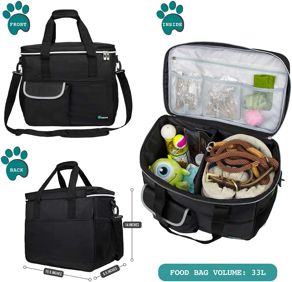 PetAmi Dog Travel Bag Organizer, Pet Supplies Diaper Tote - Large - 15.5"L x 9.5"W x 14.0"H / Black - image 2