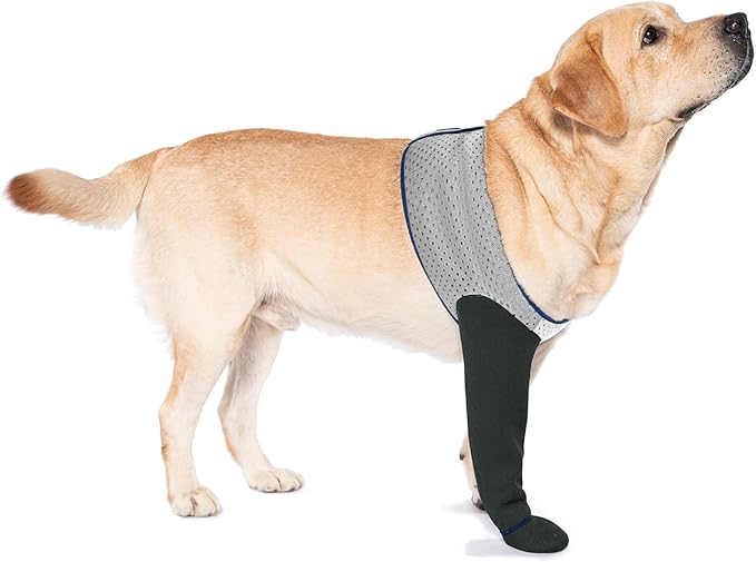 COODEO Dog Socks to Prevent Licking Paws, Healing Boots & Paw Protectors with Non-Slip Bottoms for Wound Protection, Waterproof Sleeve Shoes for Licking（Grey，3XL_Left