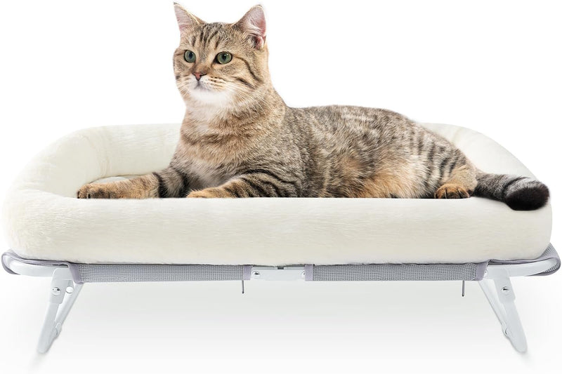 Sunhoo Elevated Cat Bed Foldable Raised Pet Hammock Self-Supporting - White