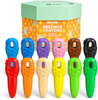 Mess Free Beeswax Crayons for Toddlers, Washable Jumbo Crayons - 12 Colors