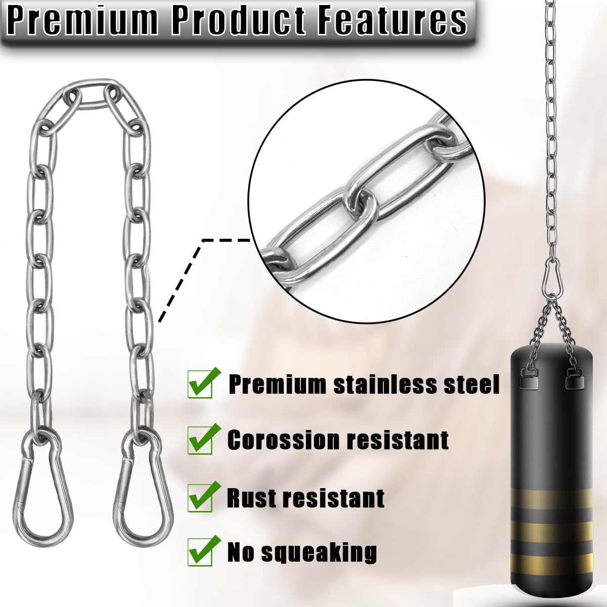 2 Pack Hanging Swing Chain with 4 Carabiners 25in, Swing Chairs - Silver / 25in×2pcs - image 4
