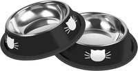 Serentive 2 Pcs Non-Slip Stainless Steel Small Cat Food Bowls - Black / 13 oz
